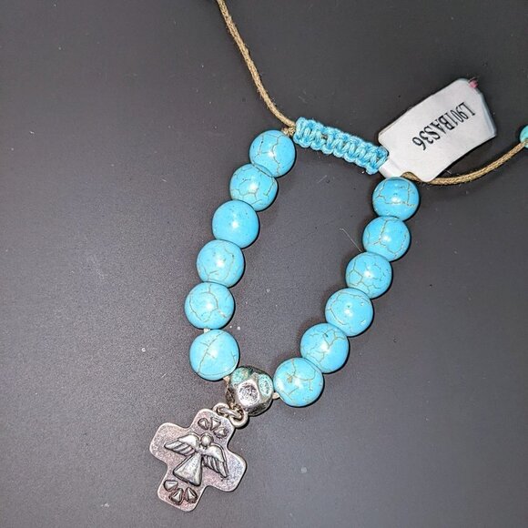 Silver Cross Angel Turquoise & Silver Beaded Bracelet NWT - Picture 4 of 6